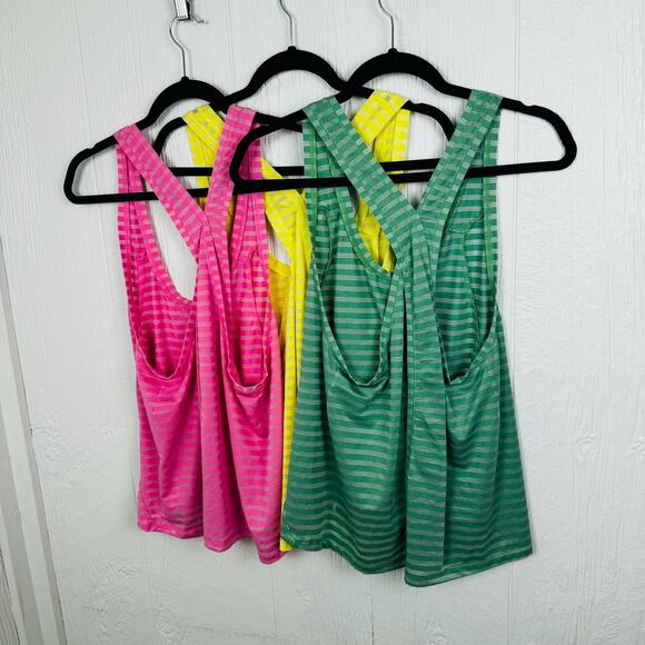 Zyia Active Nimbus Mesh Stripe Tank Bundle Split Back Yellow Pink Green Size XXL - Picture 5 of 8